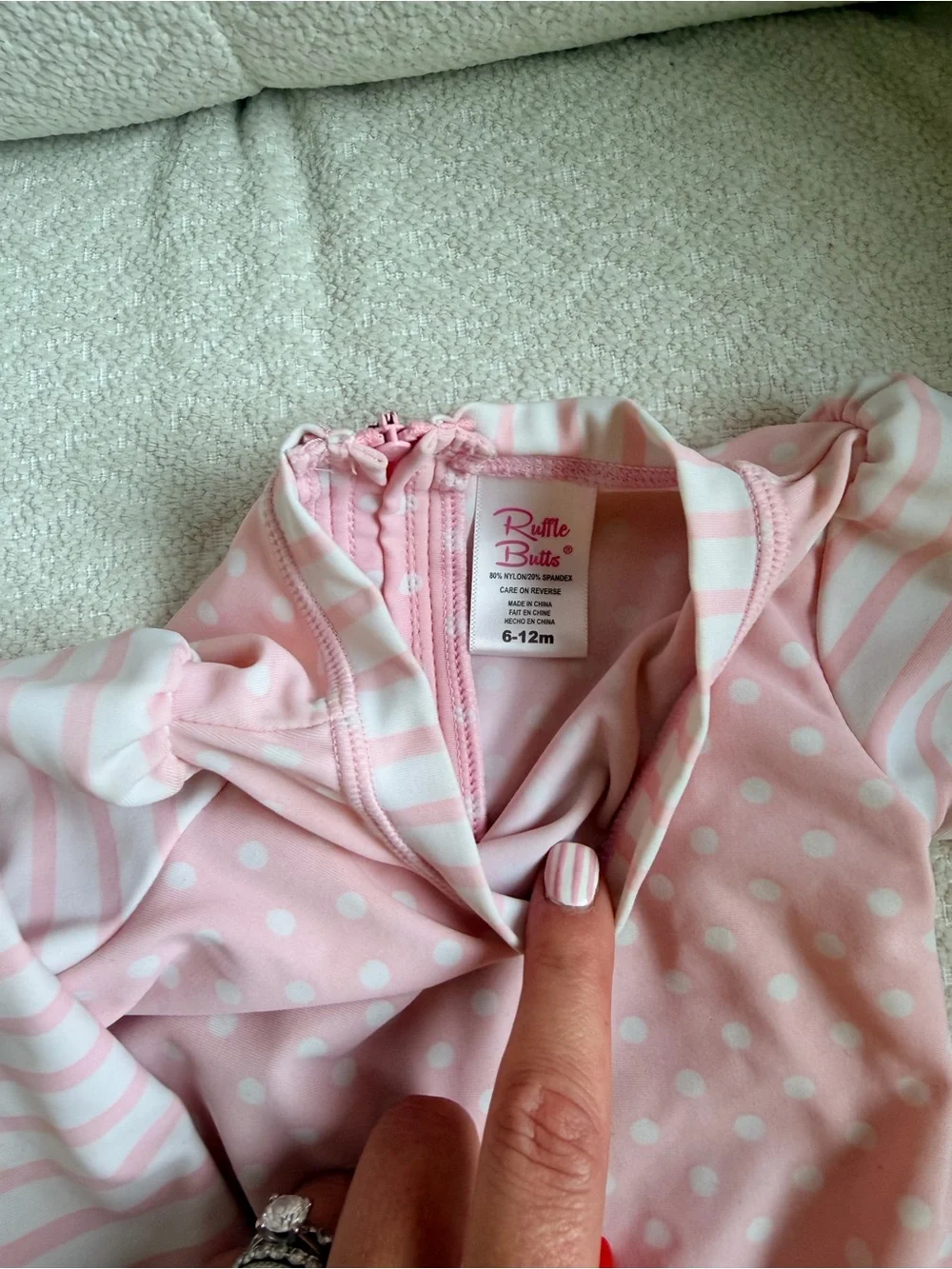 Ruffle Butts Pink and White Polka Dot Long-Sleeve One-Piece